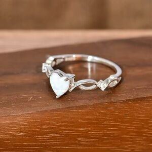 Opal Heart Silver Tone Ring